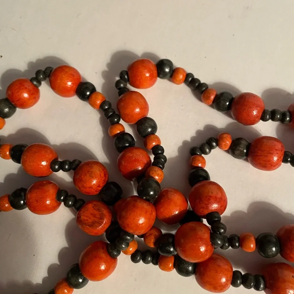 Bead Garlands for Decorating Tree/Tabletop/Mantel. Set of 2. Orange/Black